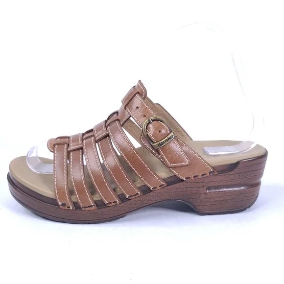 Dansko Brown Strappy Leather Adjustable Slip On Open Toe Platform Clog Sandal 37 - Picture 5 of 11